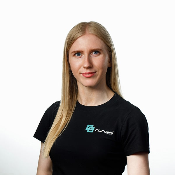 Violetta aus dem Team von CoreWillSoft Violetta war vor Ausbruch des Krieges auf Geschäftsreise und ist nun von ihrer Familie getrennt.